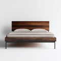 Wooden Double Bed Frame - Walnut Finish - 140x200x100 cm - Modern Minimalist Style