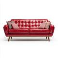 Leather Sofa 210x90x85 cm - Red - Mid-Century Modern Design