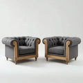 Armchair Set 90x85x75 cm Upholstered Wood Frame - Dark Gray - Classic Design