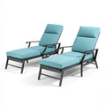 Patio Recliner Set 180x65x95 cm - Metal Frame Turquoise Cushions - Outdoor Lounge Chairs