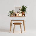 Dressing Table Set with LED Mirror - Wood 80x40x75 cm 2 Drawers - Modern Style
